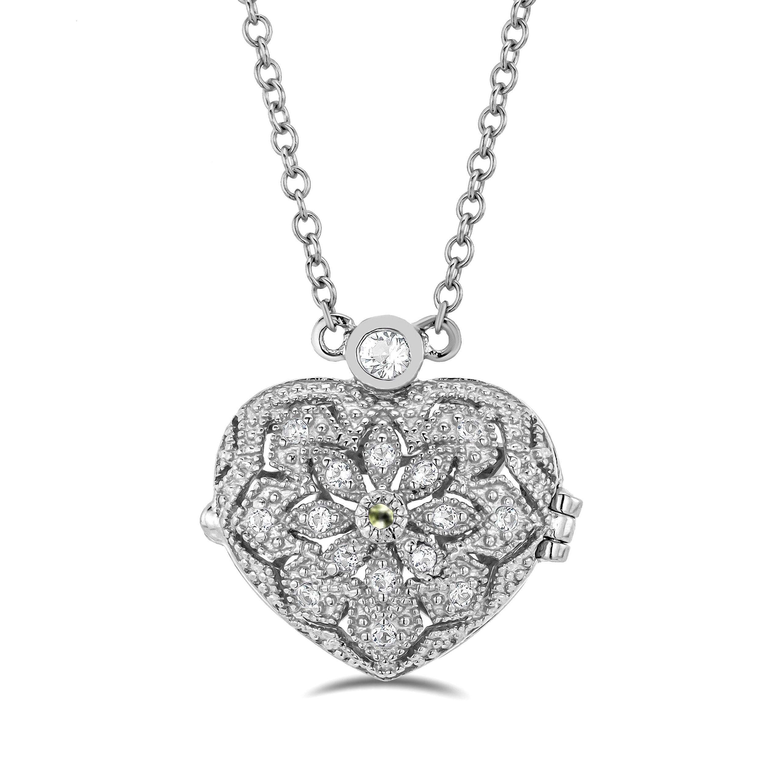 Peridot August Birthstone Vintage Locket Necklace With Topaz in Silver